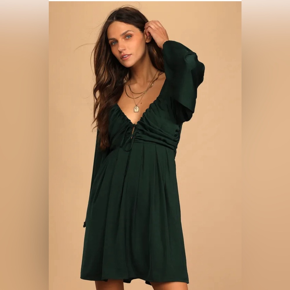LULU’S | Forever Tied to You Emerald Green Satin Tie-Back Mini Dress